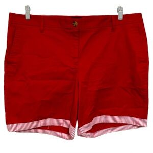 Talbots Women’s Red Chino Shorts Size 16 Relaxed Fit 7” Inseam Cuffed NWOT